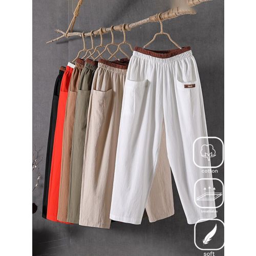 Plain Casual Pocket Stitching Cotton Pants