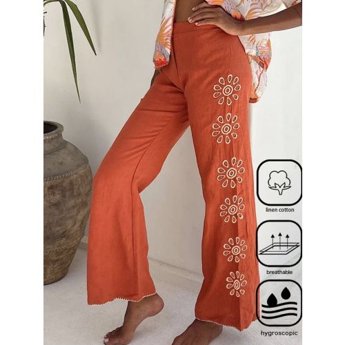 Cotton And Linen Loose Embroidery Casual Pants