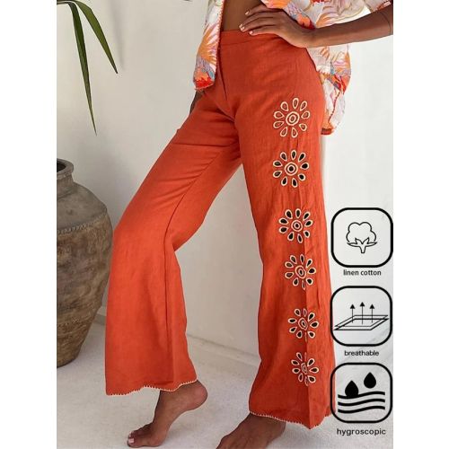 Plus size Embroidery Patterns Casual Embroidery Cotton And Linen Pants