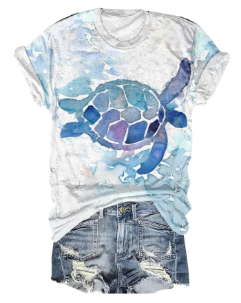 Crew Neck Casual Turtle T-Shirt