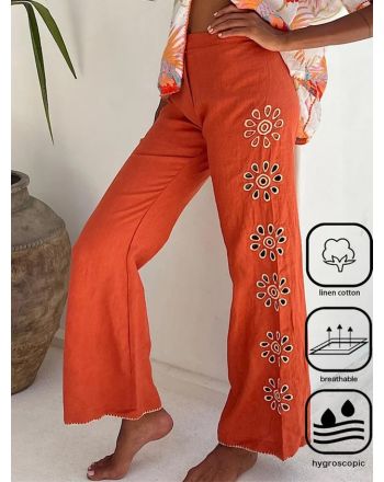 Plus size Embroidery Patterns Casual Embroidery Cotton And Linen Pants